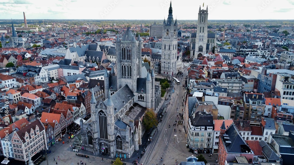 drone photo city center Ghent Belgium europe