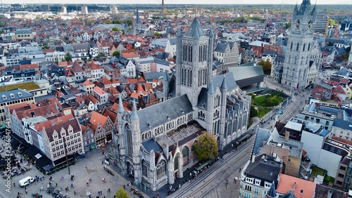 Drone photo Saint Nicholas  church  Sint-Niklaaskerk Ghent Belgium europe