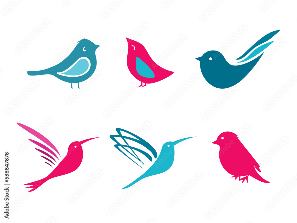 set of silhouettes of beautiful colored birds set of silhouettes of beautiful colored birds