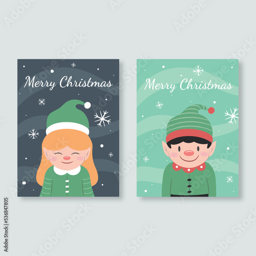 Christmas Cards Cute Goblins Boy and Girl