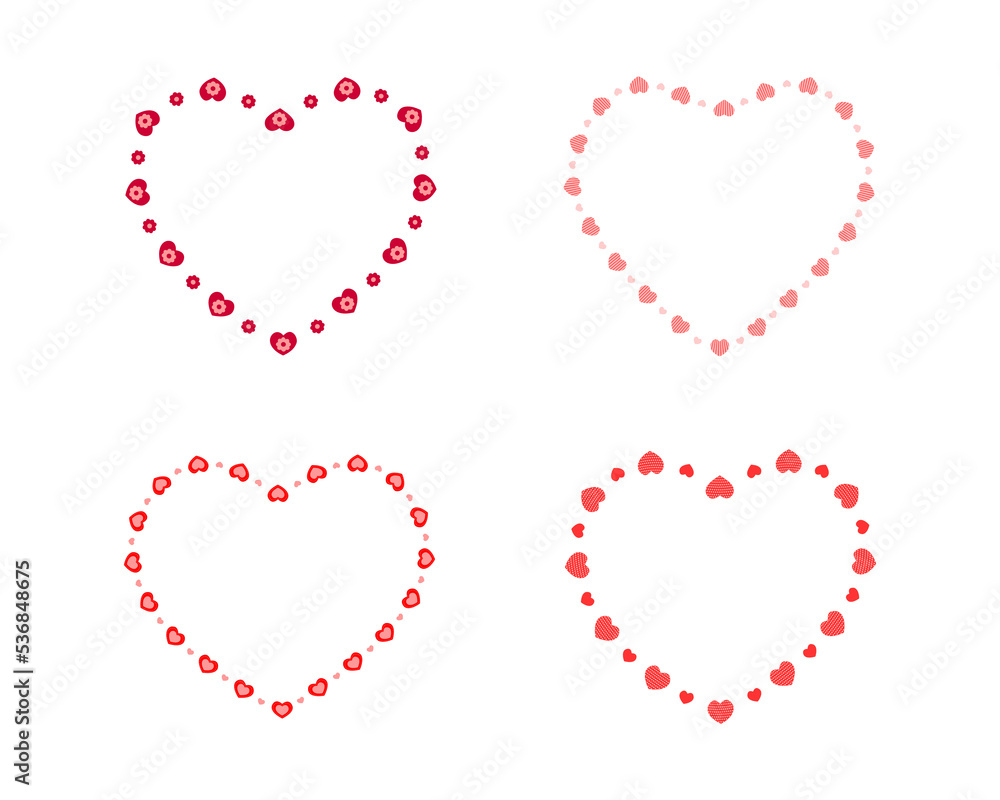 Set of heart shaped frames with hearts and flowers. Collection of templates for Valentine day card, wedding invitation, photo, picture, banner, stickers. Vector flat illustration Set of heart shaped frames with hearts and flowers. Collection of templates for Valentine day card, wedding invitation, photo, picture, banner, stickers. Vector flat illustration