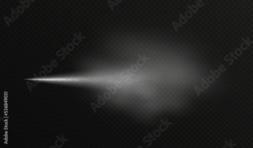 Water spray effect, realistic cosmetic mist, transparent atomizer splash. White fragrance aerosol texture, abstract cosmetic haze isolated on black. Vector illustration.
