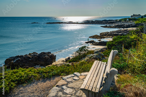 bench to enjoy the view on the Marginal Way path along the Maine Coast in Ogunquit
