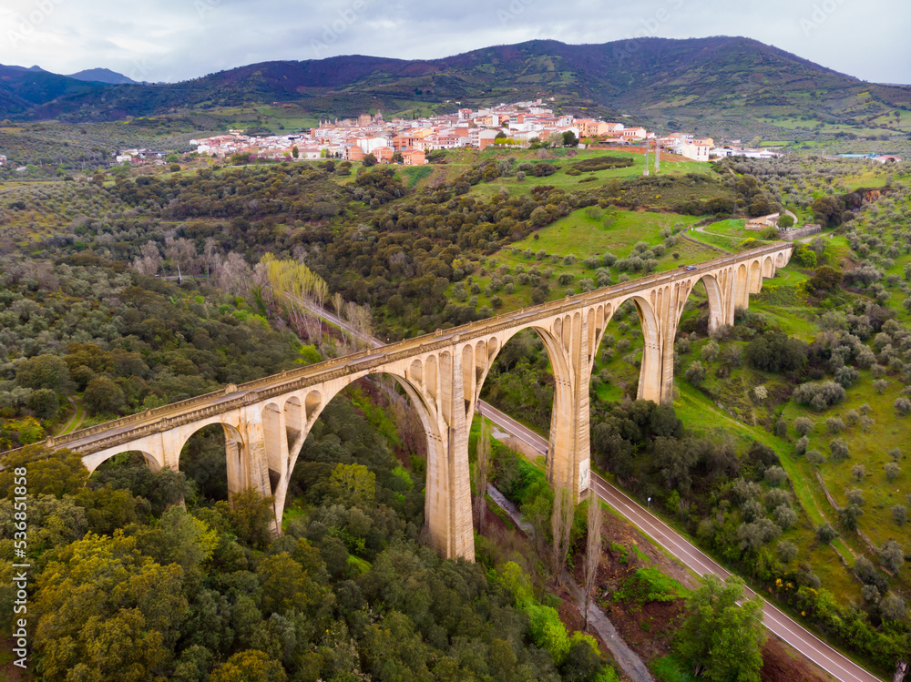 Aerial photo of Viaduct of Guadalupe, province of Caceres, Extremadura, Spain.