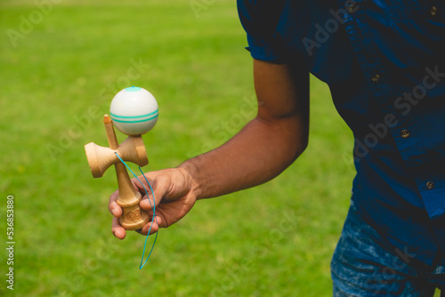 Canvastavla Kendama ancient Japanesse Toy close up on black background