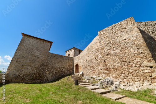 Pirot, Serbia -August 27, 2022: Ancient fortress Momcilov Grad in Pirot, Serbia. Outside view of Ruins of Historical Pirot Fortress, Southern and Eastern Serbia photo