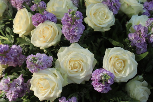 White and purple wedding centerpiece