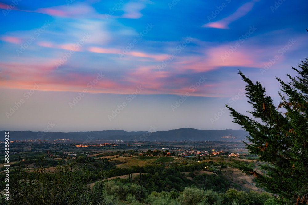 Toskana, Nacht, Lichter, Panorama, Italien, Abend, Landschaft