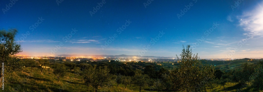 Toskana, Nacht, Lichter, Panorama, Italien, Abend, Landschaft