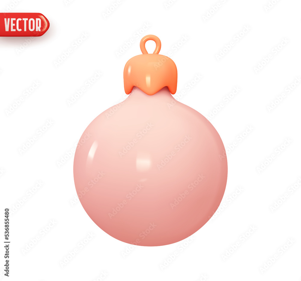 Decorations Christmas tree bauble shape round ball. Festive decorative element of decor. Realistic 3d design In plastic cartoon style. Holiday Object isolated on white background. Vector illustration