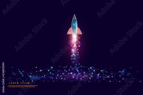 Fototapeta Naklejka Na Ścianę i Meble -  Rocket launch. Business startup concept form lines, triangles and particle style design. Rocket launch, start-up ideas,