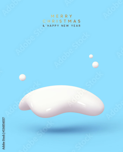 Winter christmas snow podium in studio. Realistic snowdrift in cartoon 3d style. White Snow Stage studio for promotions. Blue new year background. Vector illustration