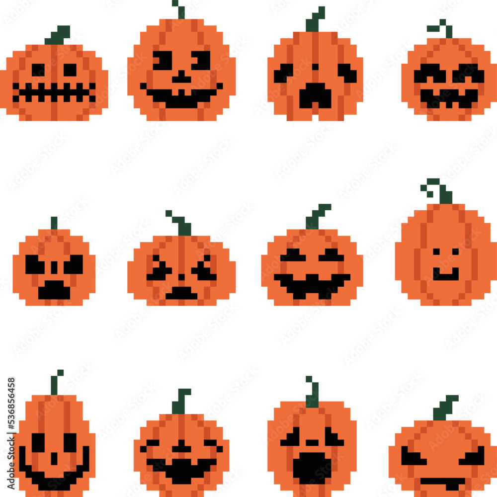 A set of pixel art helloween pumpkins, vector file