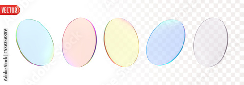 Transparent Round set of glass plates. Collection Glass morphism. Realistic 3d design mirror. Vector illustration