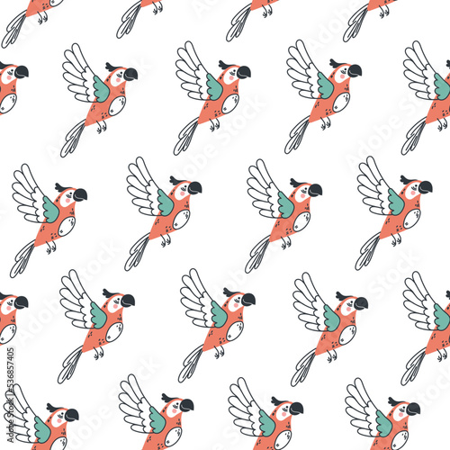Parrot bird jungle seamless tropical abstract pattern graphic design illustration