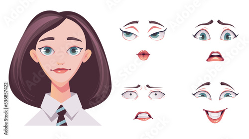 Woman girl character face construction create animation avatar graphic design illustration