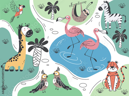 Jungle safari animal park map plan landscape africa graphic design illustration © Irina