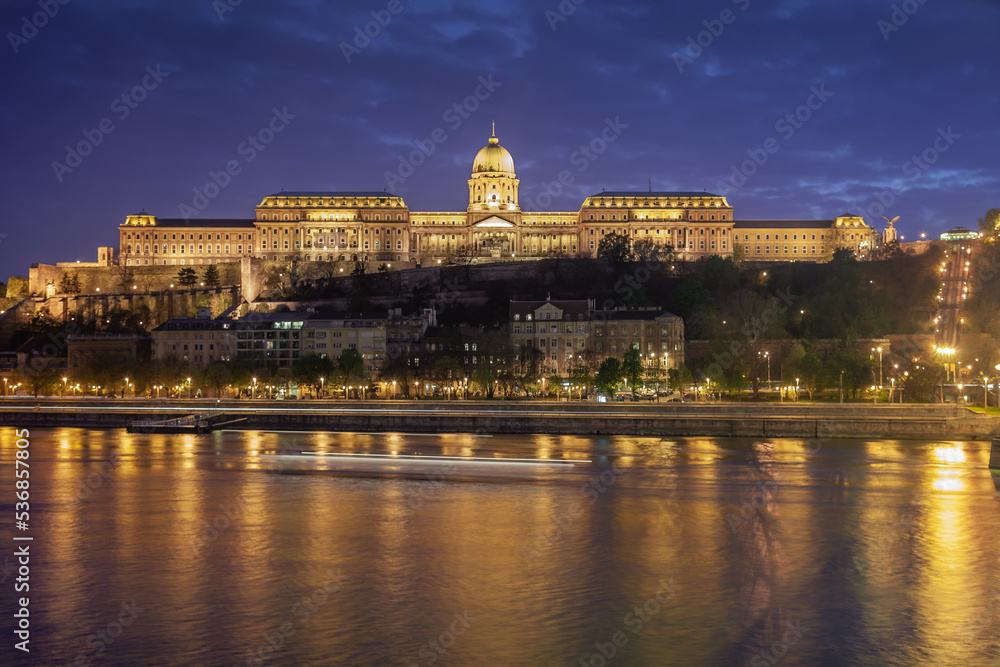 Danube River view of the Buda Castle at dramatic evening, Budapest, Hungary