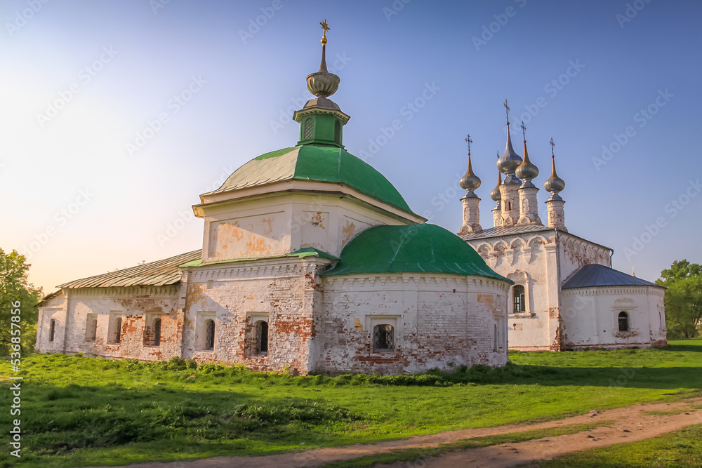 Orthodox church at golden sunrise, Suzdal, Russia
