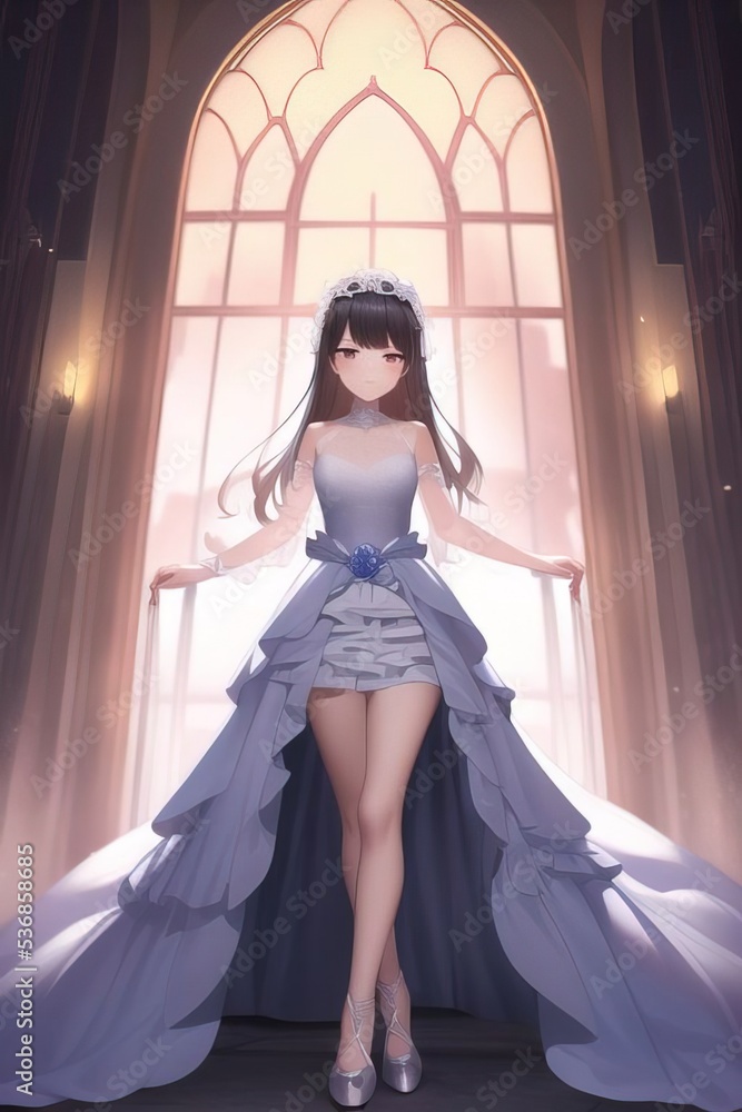 Illustrazione Stock Anime girl wearing wedding dress. Generative AI  Technology | Adobe Stock