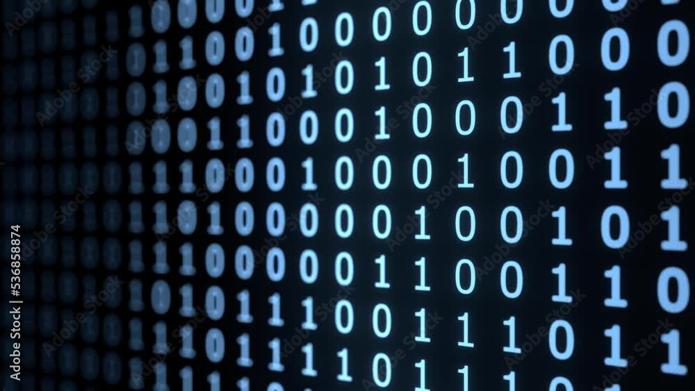 binary code animated blue background, cyberspace computation. Computer ...