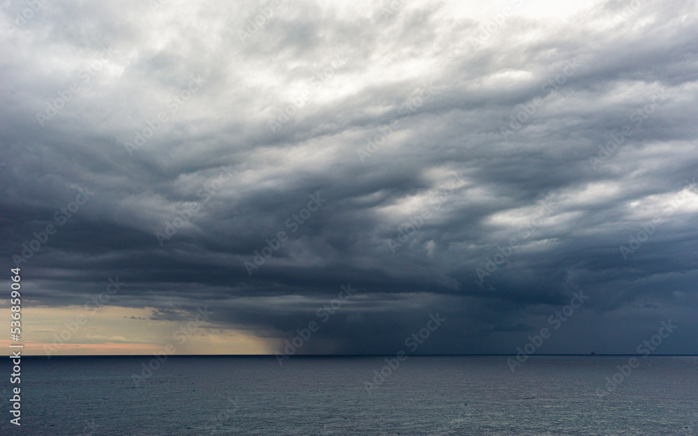 Obraz premium Dramatic sky and clouds during a storm over Mediterranean Sea, Valencia, Spain, Europe