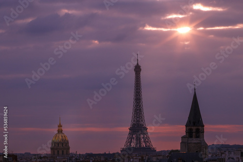 Eiffel tower and Les Invalides at golden sunset, Paris cityscape, France © Aide