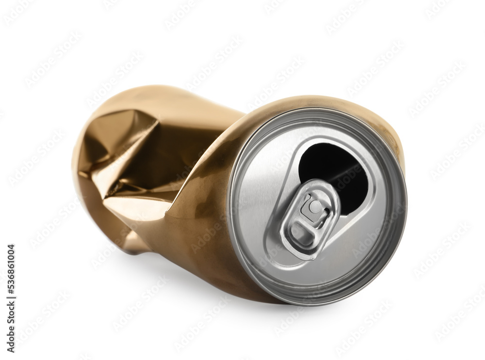 Golden crumpled can with ring isolated on white Golden crumpled can with ring isolated on white