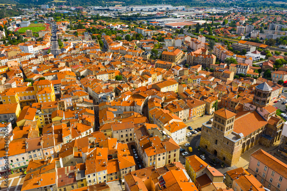 Aerial view of Issoire city in the Auvergne region of France
