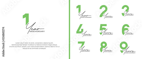 set of anniversary logo green color on white background for celebration moment