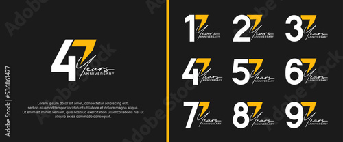 set of anniversary logo white and yellow color on black background for celebration moment photo
