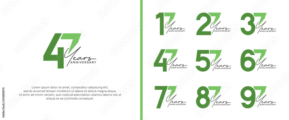 set of anniversary logo green color on white background for celebration moment set of anniversary logo green color on white background for celebration moment