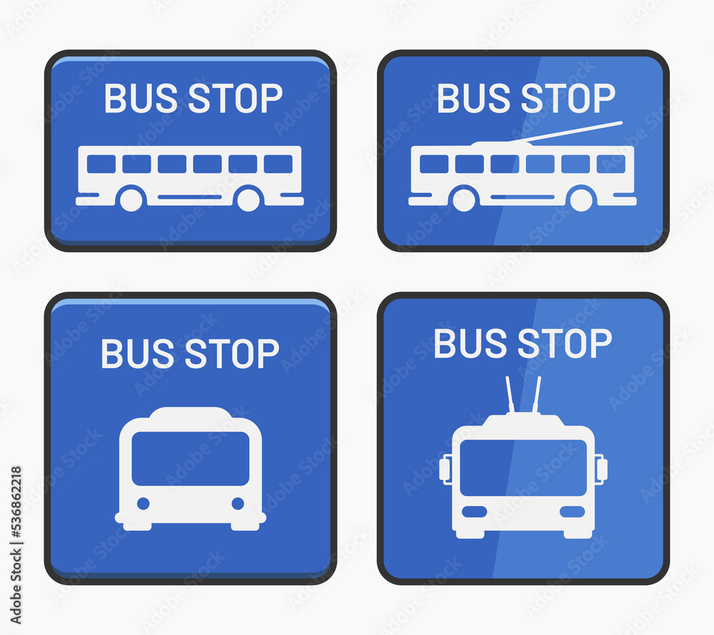 trolley bus stop blue and white sign icon vector flat illustration trolley bus stop blue and white sign icon vector flat illustration