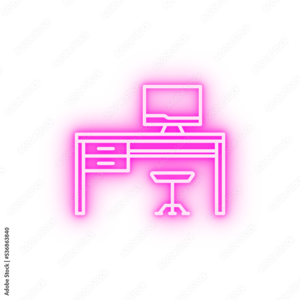 Workplace work table neon icon Workplace work table neon icon