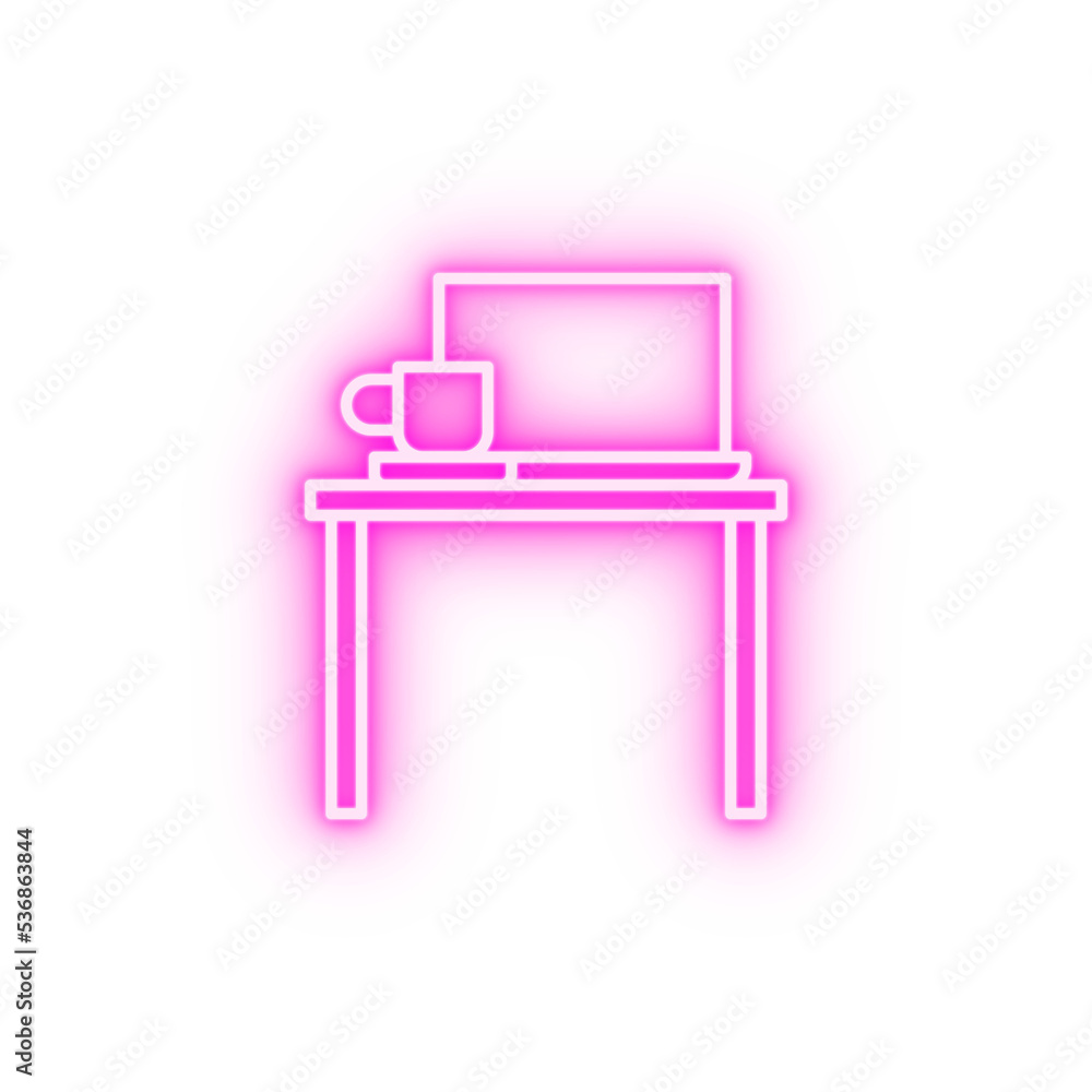 Workplace work table neon icon Workplace work table neon icon