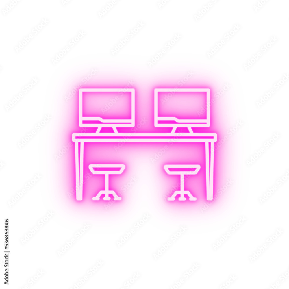 Workplace work table neon icon Workplace work table neon icon