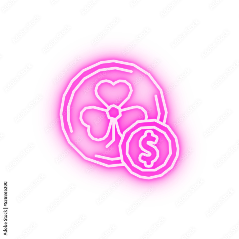 Clover coins neon icon Clover coins neon icon