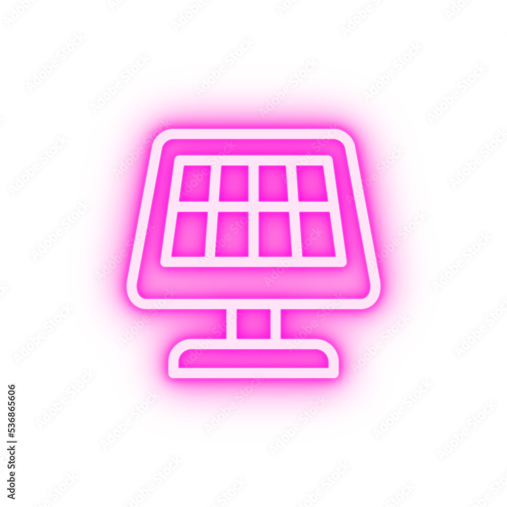 Solar panel manufacturing neon icon Solar panel manufacturing neon icon