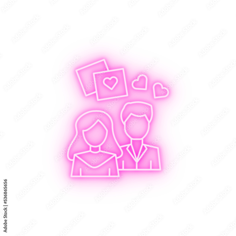 Man woman picture love heart neon icon Man woman picture love heart neon icon
