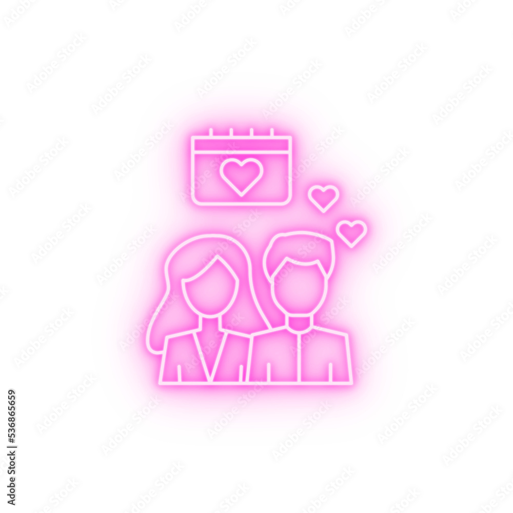 Man woman calendar love date neon icon Man woman calendar love date neon icon