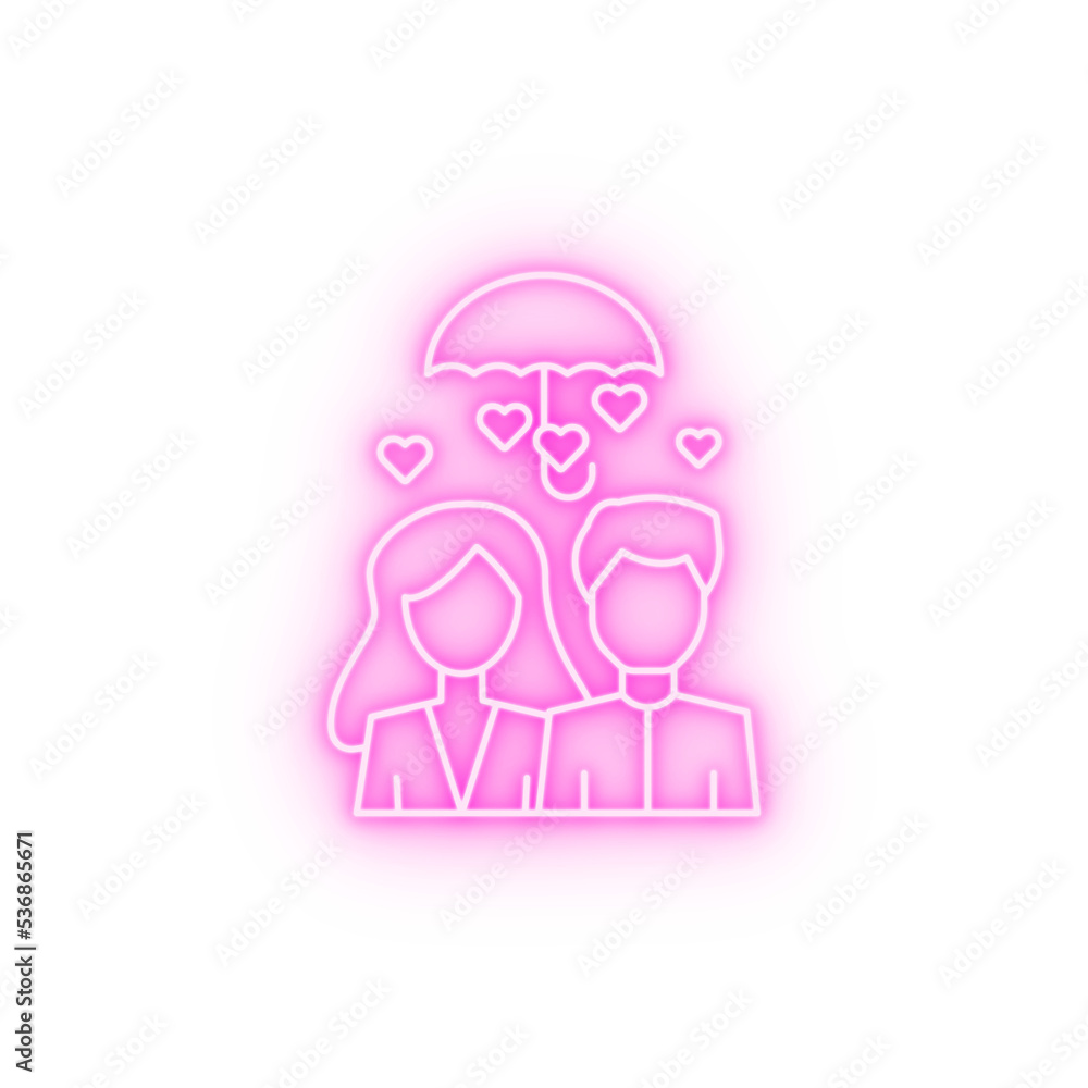 Man woman umbrella heart neon icon Man woman umbrella heart neon icon