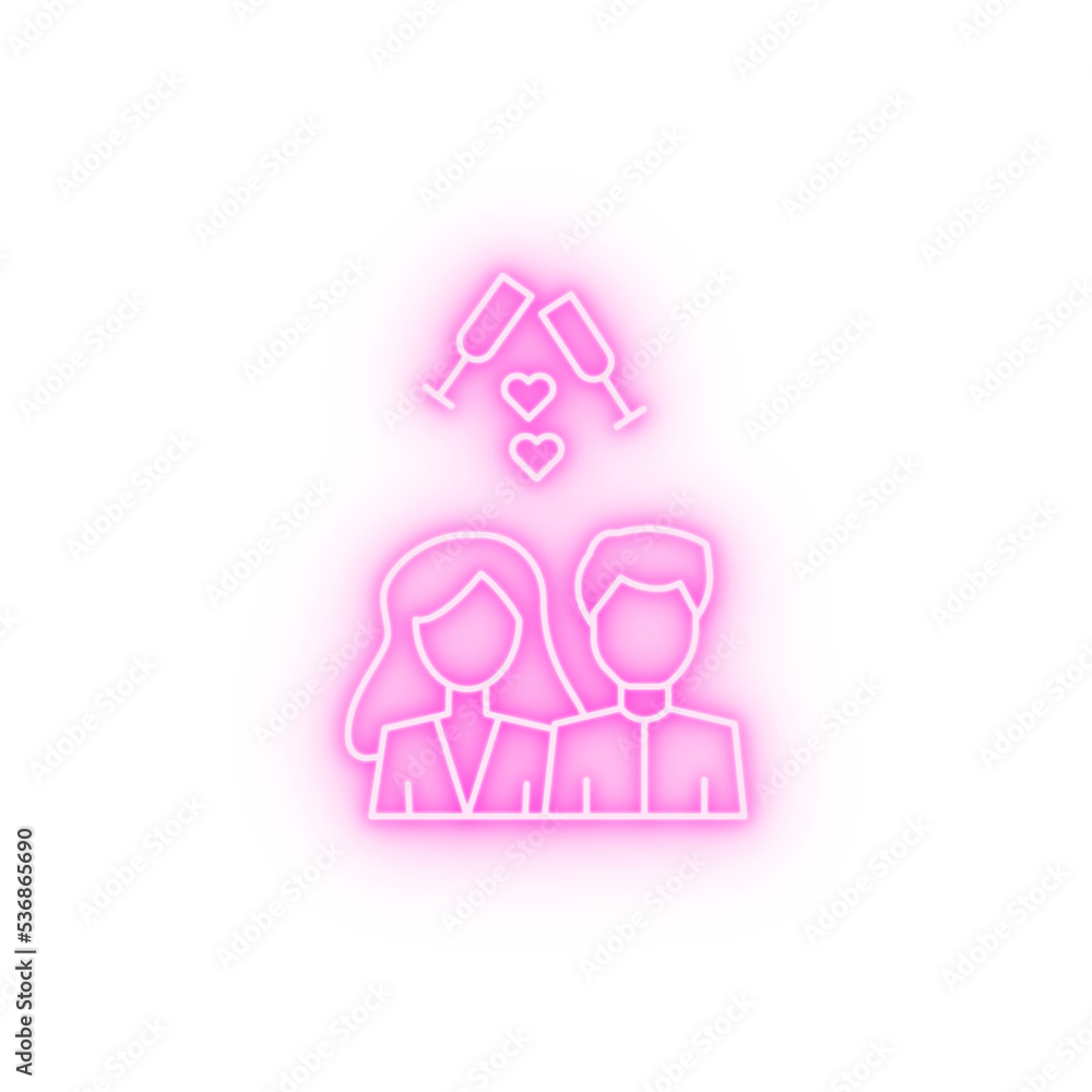 Man woman glasses wine heart neon icon Man woman glasses wine heart neon icon