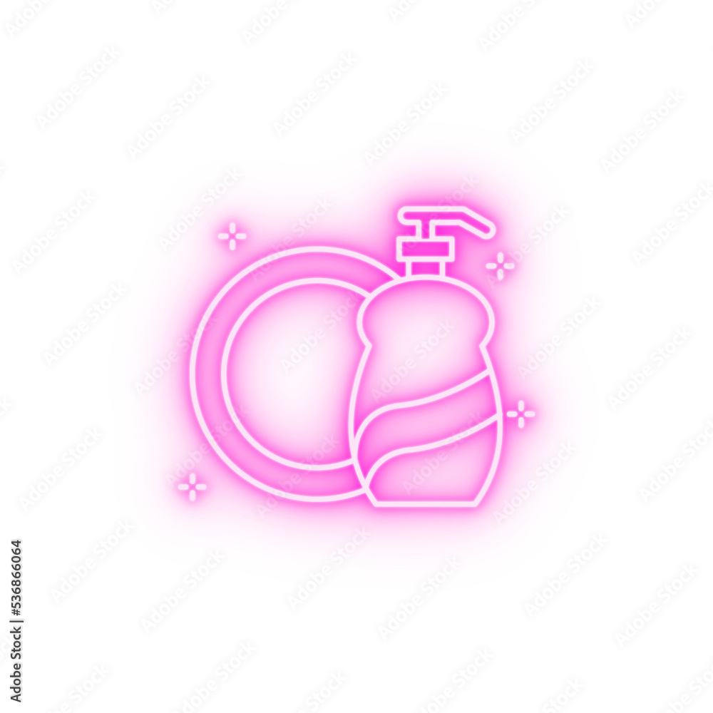 Obraz premium Dishwashing detergent plate neon icon