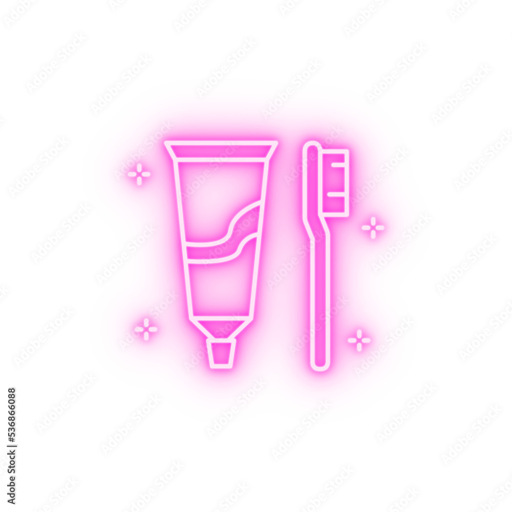 Toothbrush toothpaste neon icon Toothbrush toothpaste neon icon