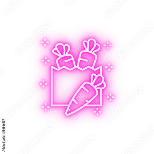 Carrot paper bag neon icon