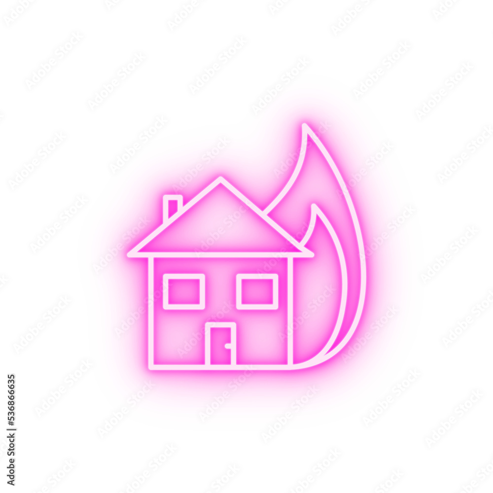 Burning house firefighter neon icon Burning house firefighter neon icon