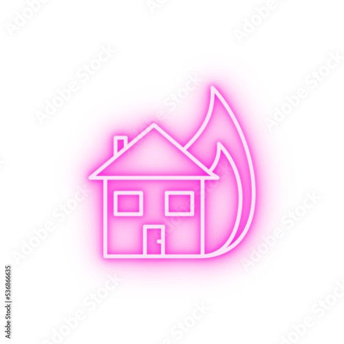 Burning house firefighter neon icon