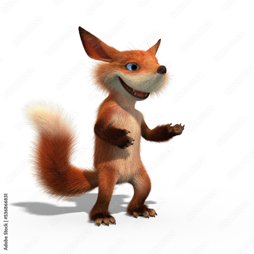 A small funny cartoon fox cub on an isolated background A small funny cartoon fox cub on an isolated background