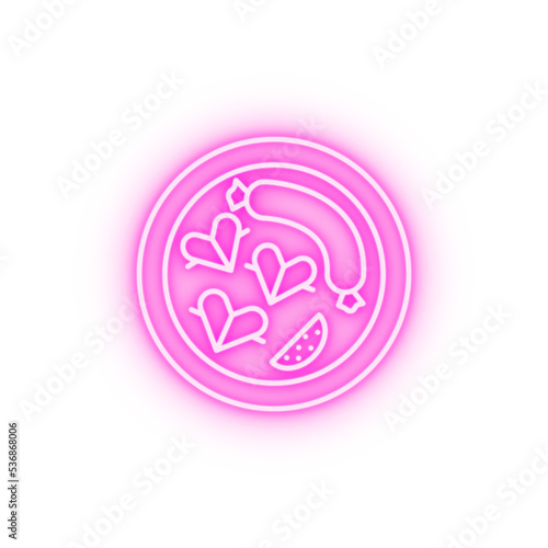 Sausage heart tomato breakfast neon icon