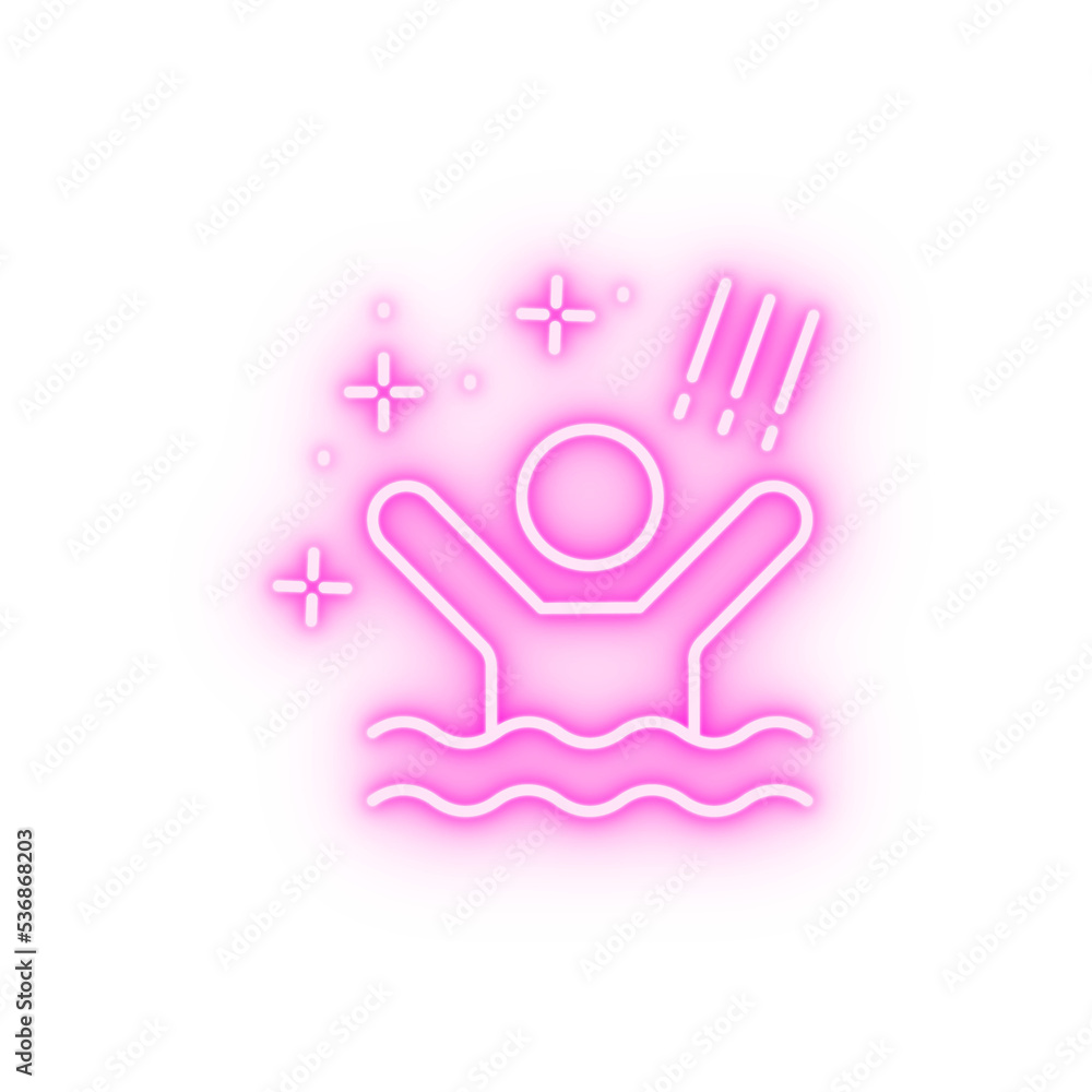 Human drown water neon icon